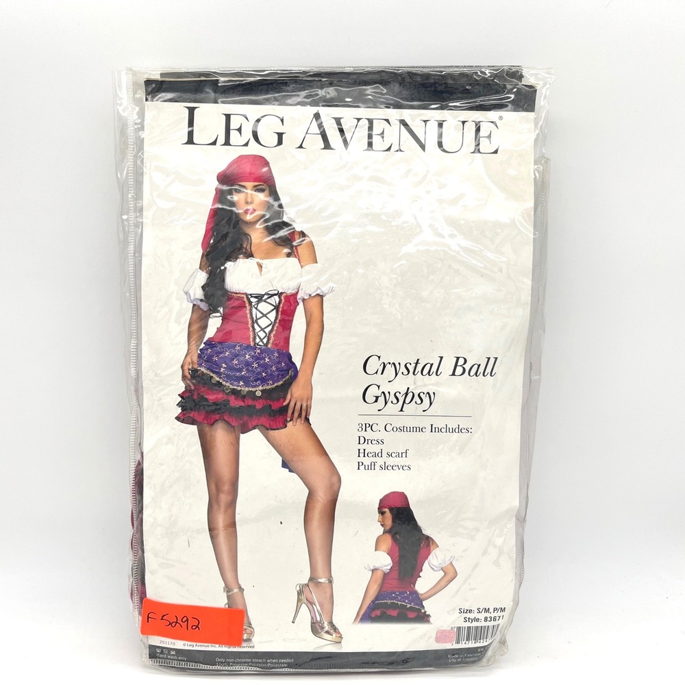 Leg Avenue Crystal Ball Gypsy 3PC Costume Set Dress Scarf Sleeves 83671 S/M